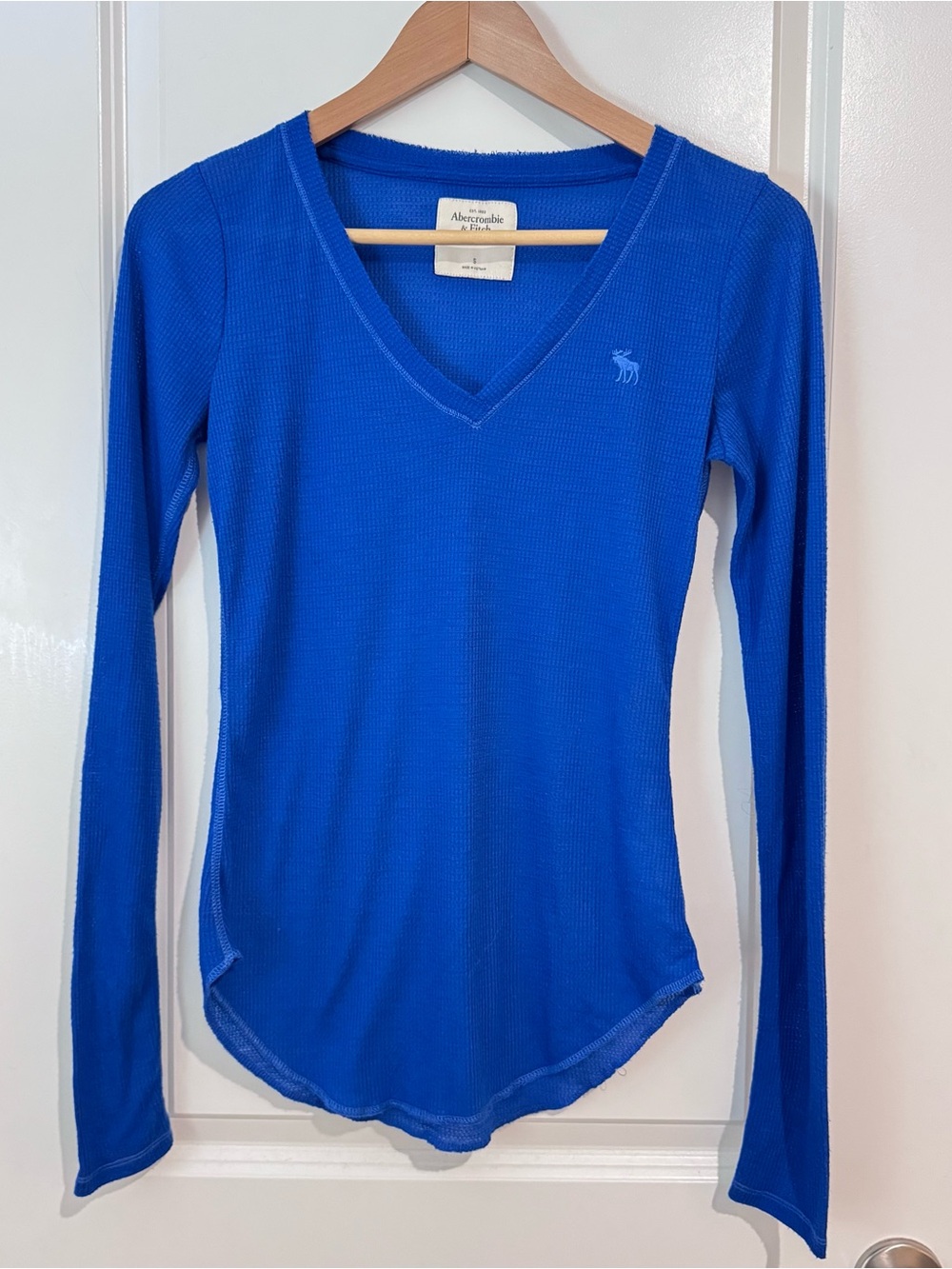 Vtg Y2K Abercrombie & Fitch Henley Top Long Sleeve Ribbed Stretch Sz Sm In Blue